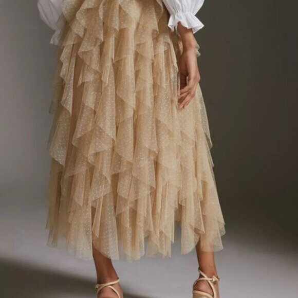 Anthropologie Cheri Ruffled Tulle Midi Skirt - new with tags - Picture 2 of 5